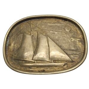 Vintage James Breakell Sailboat America Brass Belt Buckle